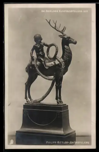 AK Berlin, Grosse Berliner Kunstausstellung 1906, Statue Ich gratuliere von Philipp Kittler