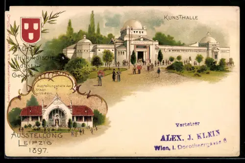 Lithographie Leipzig, Sächs.-Thür. Industrie & Gewerbe-Ausstellung 1897, Kunsthalle und Ausstellungshalle