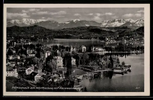 AK Pörtschach, Teilansicht mit Bootshäusern, Karawanken