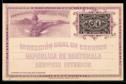 Künstler-AK Guatemala, Ferrocaril Norte, Direccion Gral de Correos, Servicio Interior