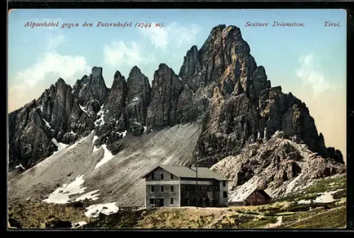 AK Sexten, Sextner Dolomiten, Alpseehotel Drei Zinnen mit Paternkofel