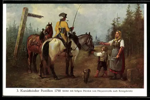 AK Sächsische Post, Bild Nr. 3, Kursächsischer Postillion, 1790