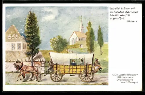AK Die Sächsische Post, Bild Nr. 4, Die gelbe Kutsche, 1809