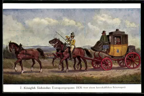 AK Sächsische Post, Bild Nr. 7, Königlich Sächsisches Extrapostgespann, 1836