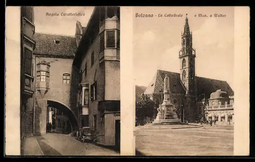 AK Bolzano, La Cattedrale e Mon. a Walter, Angolo Caratteristico
