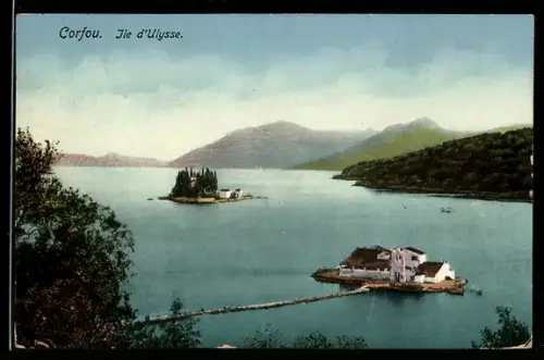 AK Corfou, Ile d`Ulysse, Panorama mit Toteninsel