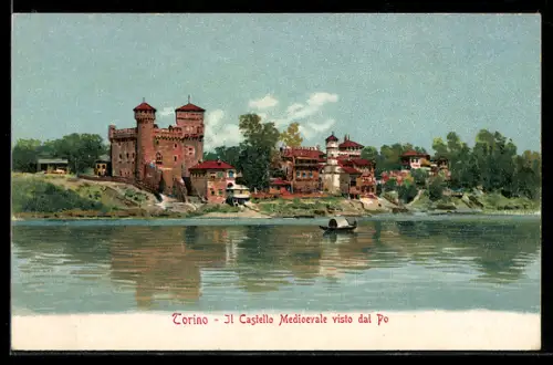 AK Torino, Il Castello Medioevale visto dal Po