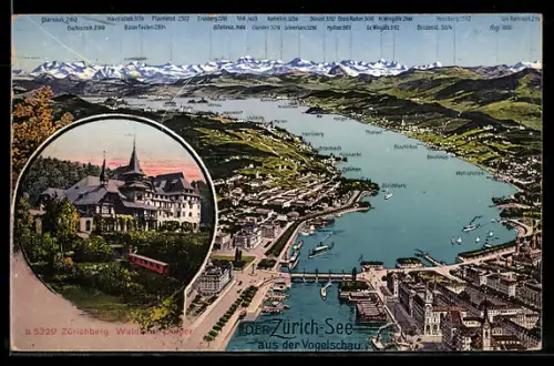 AK Zürich, Zürich-See aus der Vogelschau, Zürichberg: Waldhaus Doider