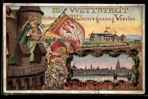 Künstler-AK Frankfurt a. M., 3. Gesang-Wettstreit Deutscher Männer-Gesangsvereine 1908, Panorama