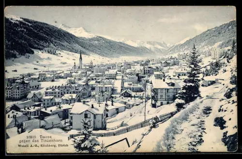 AK Davos, Teilansicht gegen das Tinzenhorn im Schnee