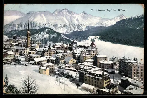 AK St. Moritz-Dorf, Teilansicht im Winter