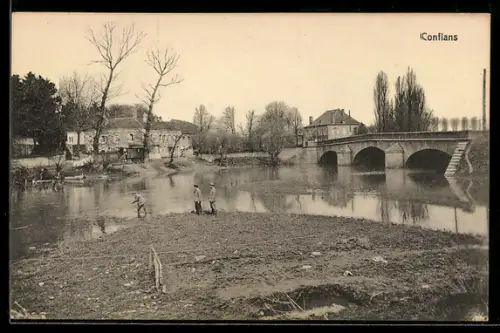 AK Conflans, Flusspartie mit Brücke
