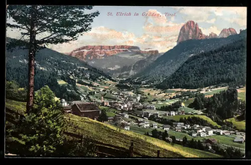 AK St. Ulrich in Gröden, Gesamtansicht aus der Vogelschau