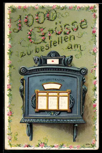 Lithographie Briefkasten mit Anzeigetafel über die regelmässigen Leerungen