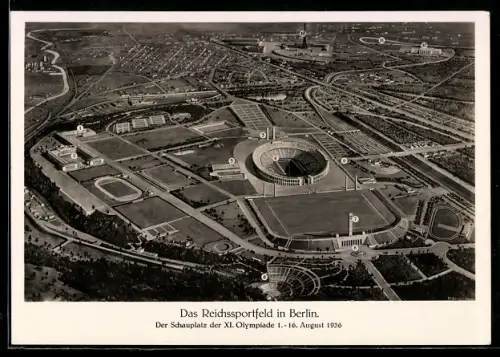 AK Berlin, Reichssportfeld aus der Luft, Schauplatz der XI. Olympiade 1936 in Berlin
