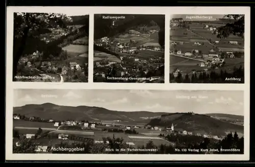 AK Sachsenberg-Georgenthal, Jugendherberge, Mühlbachtal und Blick in die Tschechoslowakei
