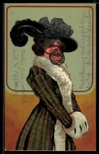 Lithographie Prosit Neujahr, Schmücke Dich, soviel Du willst..., Lästermaul mit Maulkorb