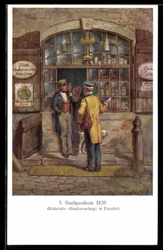 AK Stadtpostbote bringt einen Brief, 1830, sächsische Briefsammlung in Dresden