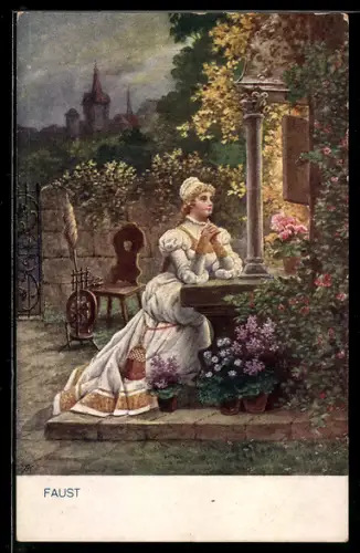 Künstler-AK Fr. Rösler: Gretchen beim Gebet, Szene aus Faust von F.C. Gounod