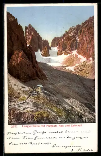 AK Langkoflhütte, Ansicht mit Plattkofl, Rau und Zahnhofl