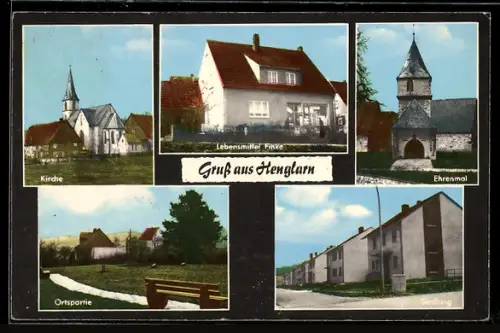 AK Henglarn, Kirche, Lebensmittel Finke, Ehrenmal, Ortspartie, Siedlung