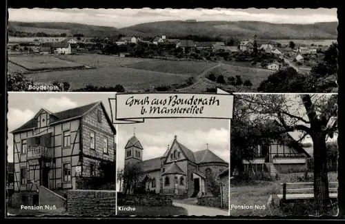 AK Bouderath b. Münstereifel, Kirche, Pension Nuss, Ortsansicht