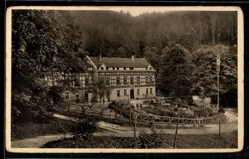 AK Stadtroda, Ferienheim Neumühle, Eigentum der Deutschen Arbeitsfront, flagge
