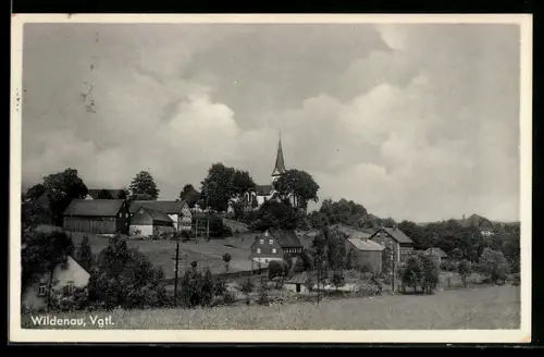 AK Wildenau /Vgtl., Ortsansicht mit Kirche und umliegenden Gebäuden