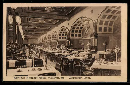 AK Berlin, Berliner Konzert-Haus, Mauerstr. 82, Zimmerstr. 90-91, Innenansicht des Konzertsaals