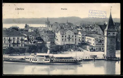 AK Lindau, Teilansicht mit Dampfer MS Kaiserin Elisabeth