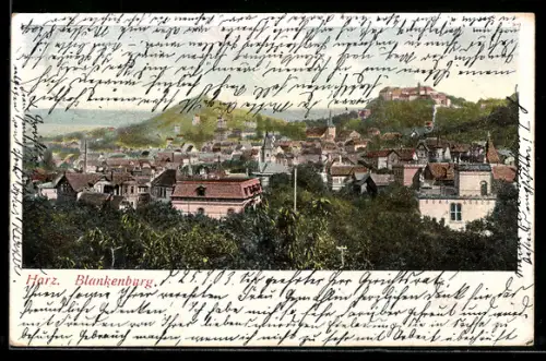 AK Blankenburg /Harz, Ortsansicht mit Schloss und Kirche