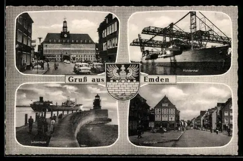 AK Emden, Rathaus, Kohlenkai, Westmole, Neutorstrasse