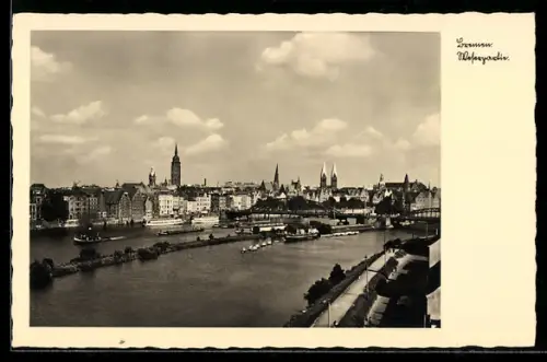 AK Bremen, Weserpartie mit Stadtpanorama