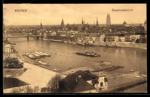 AK Bremen, Gesamtansicht mit Brücke