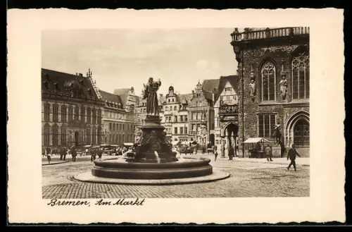 AK Bremen, Am Markt, mit Brunnen