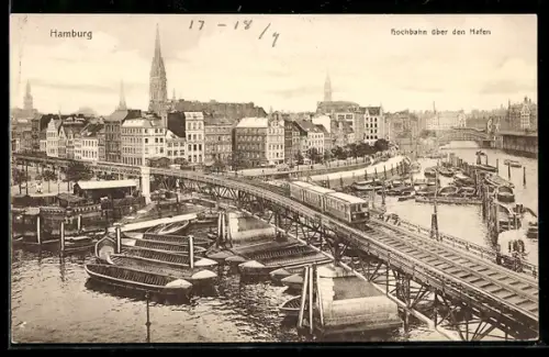 AK Hamburg, Hochbahn über den Hafen