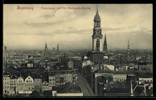 AK Hamburg-Neustadt, Stadtpanorama mit St. Michaelis-Kirche