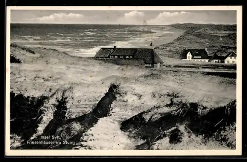 AK Insel Sylt, Friesenhäuser im Sturm