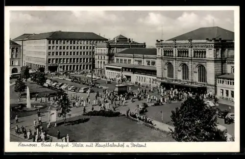 AK Hannover, Ernst August-Platz mit Hauptbahnhof u. Postamt