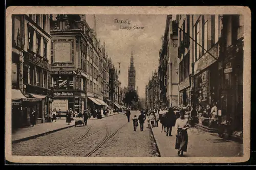 AK Danzig / Gdansk, Partie in der Lange Gasse-Strasse