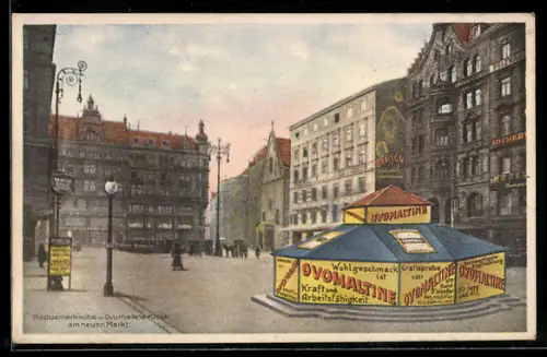 AK Wien, Kapuzinerkirche und Ovomaltine-Kiosk am neuen Markt