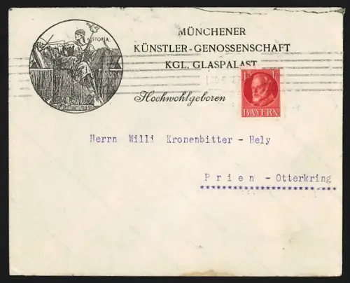 Dekorativer Brief München, Münchener Künstler-Genossenschaft Kgl. Glaspalast