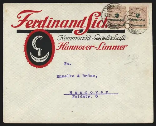 Dekorativer Brief Hannover-Limmer, Kommandit-Gesellschaft Ferdinand Sichel