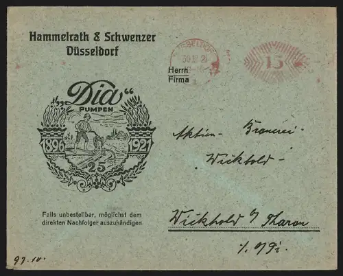 Dekorativer Brief Düsseldorf, Hammelrath & Schwenzer, Dia-Pumpen