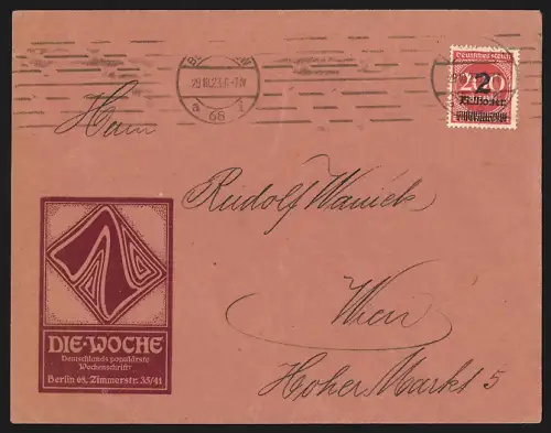 Dekorativer Brief Berlin, Wochenschrift Die Woche, Zimmerstrasse 35-41