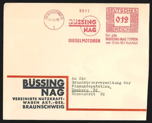 Dekorativer Brief Braunschweig, Vereinigte Nutzkraftwagen A. G., Büssing Nag