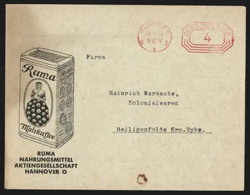 Dekorativer Brief Hannover, Ruma Nahrungsmittel A. G., Malzkaffee