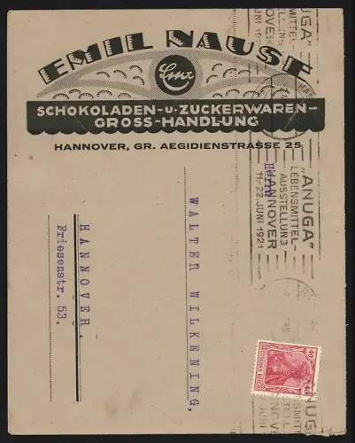 Dekorativer Brief Hannover, Schokoladen-Grosshandlung Emil Nause, Aegidienstrasse 25