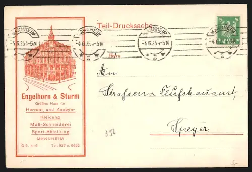 Dekorativer Brief Mannheim, Engelhorn & Sturm, Herren- und Knabenbekleidung