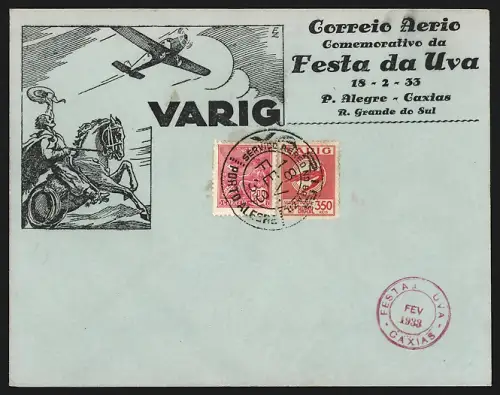 Dekorativer Brief R. Grande do Sul, Correio Aerio, Comemorativo da Festa da Uva 1933